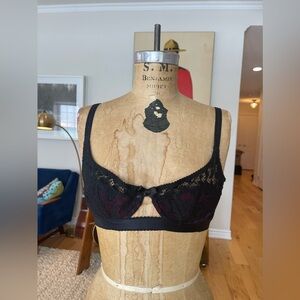 Agent Provocateur Black & Red Lack Bra Thong Set (34C bra, Size 3 thong)